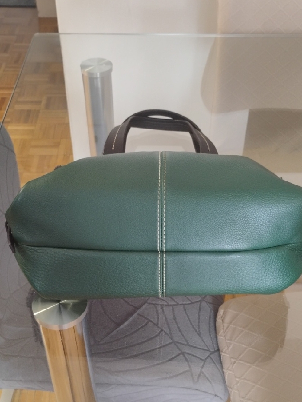 Dooney & Bourke Green Pebbled Leather Shoulder Tote with Dark Brown Trim - Picture 3 of 7